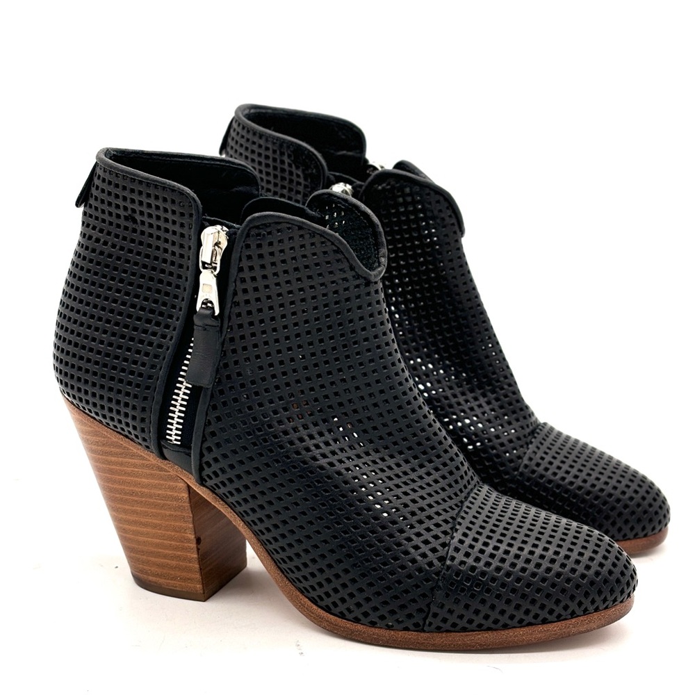 Rag & Bone Margot black perforated leather ankle boots